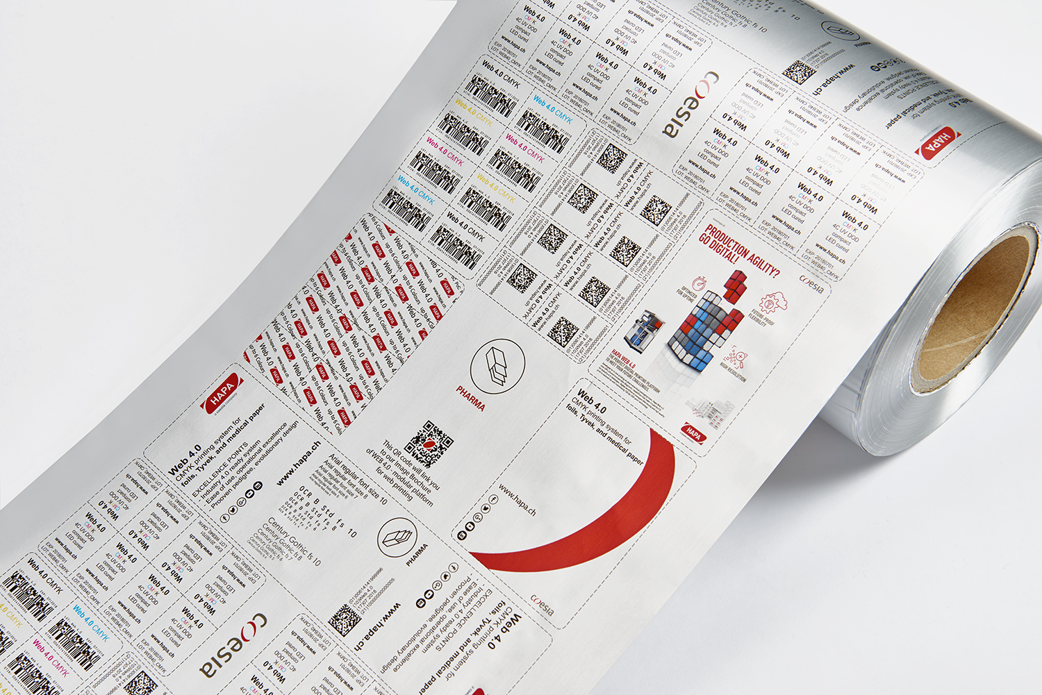 Bobine de feuille aluminium imprimée avec plusieurs références d’artwork à données variables — flexibilité de l’impression numérique
